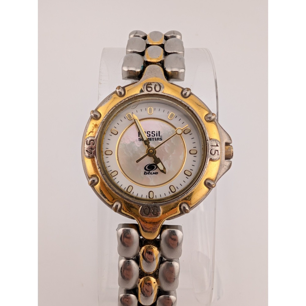 Fossil Blue Watch Women 27mm Case MOP Dial 6.5" Band AM-3138